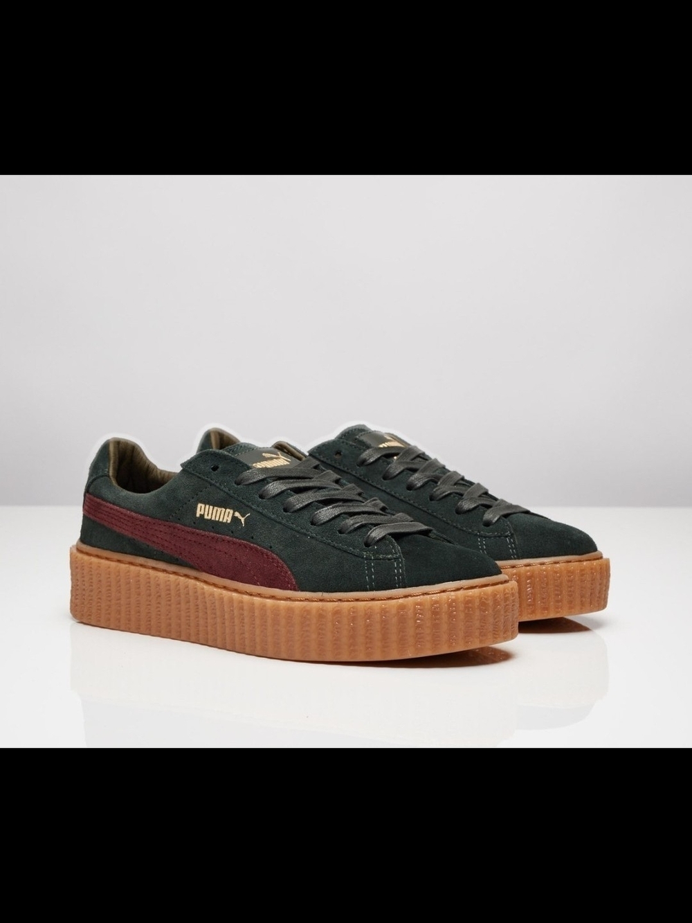 Puma x Fenty Sneakers in Dark Green with Burgundy and Gum Sole